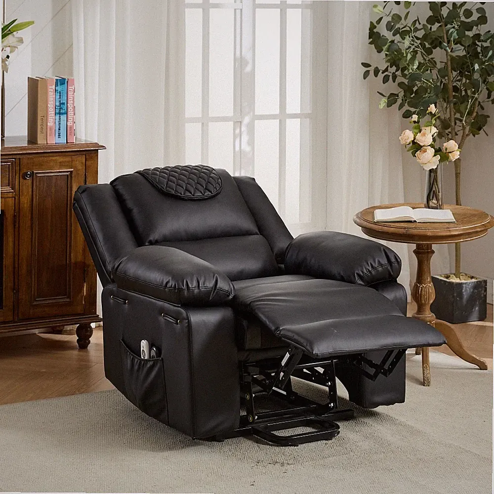 Black PU Remote-Controlled Heating and Massage Assistive Recliner for SeniorsI