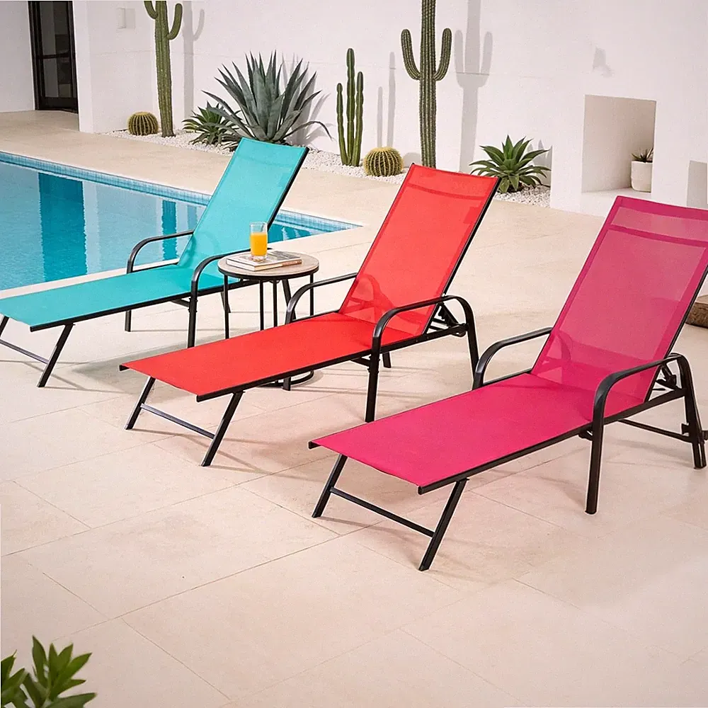 Folding Chaise Lounge Chair with 5 Reclining Positions, Beach Recliner Chair wit