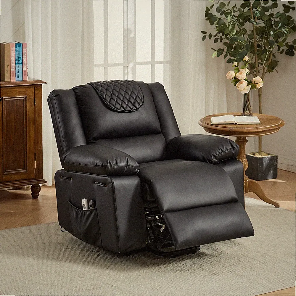 For SeniorsI Black PU Remote-Controlled Heating and Massage Assistive Recliner
