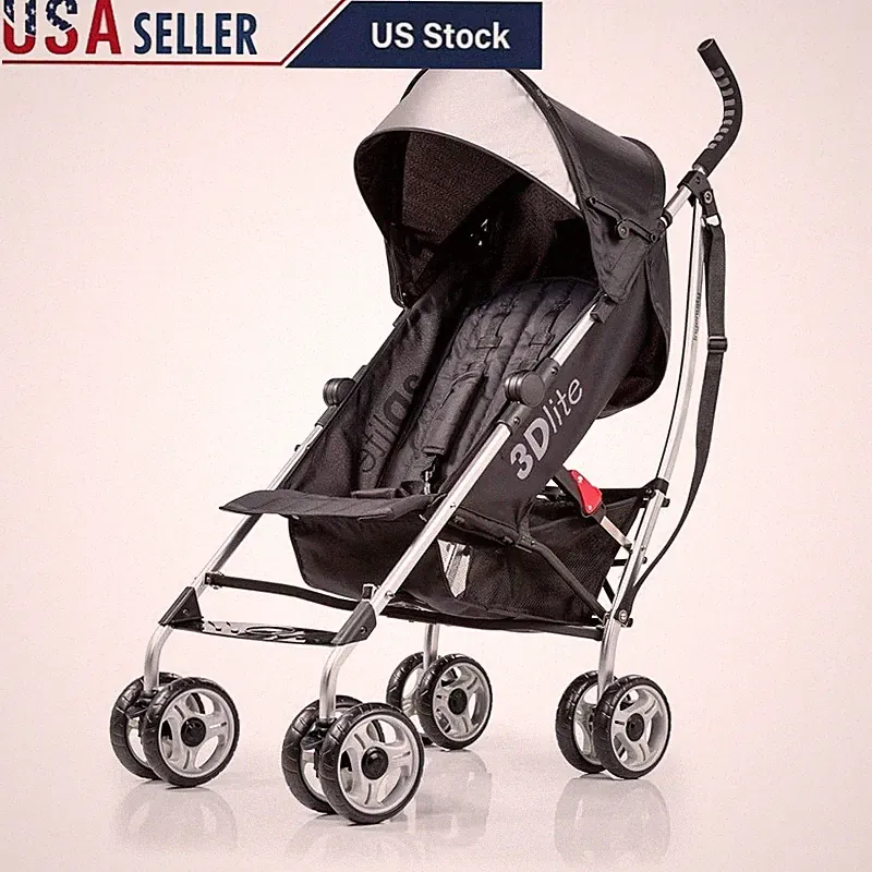 Lightweight Compact Stroller 4 Position Recline Anti Shock Wheels Extra Storage