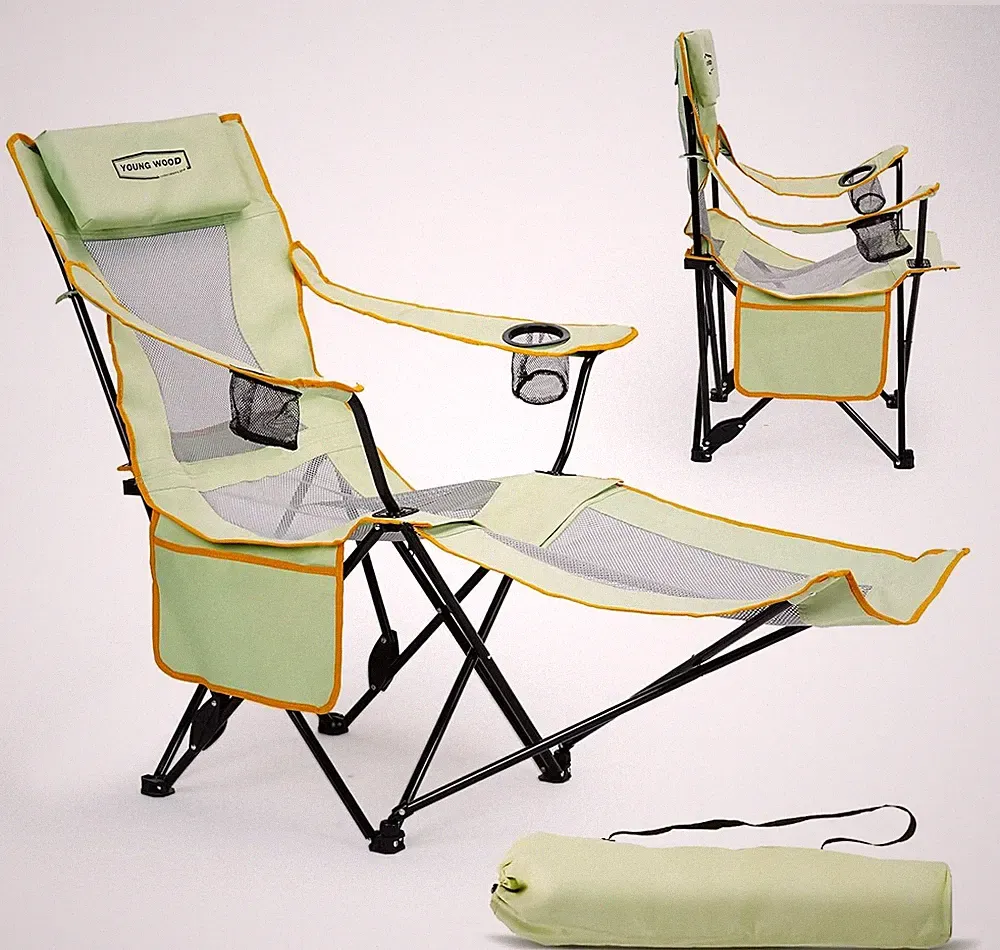 Portable Reclining Camping Chair w/ Footrest Foldable 330lbs Mesh